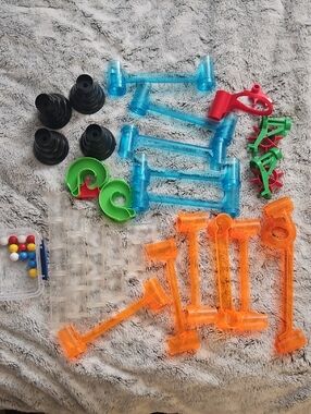 Kids Marble Run Accessory Set - Blue, Orange, Green, Red, Black, Clear Pieces